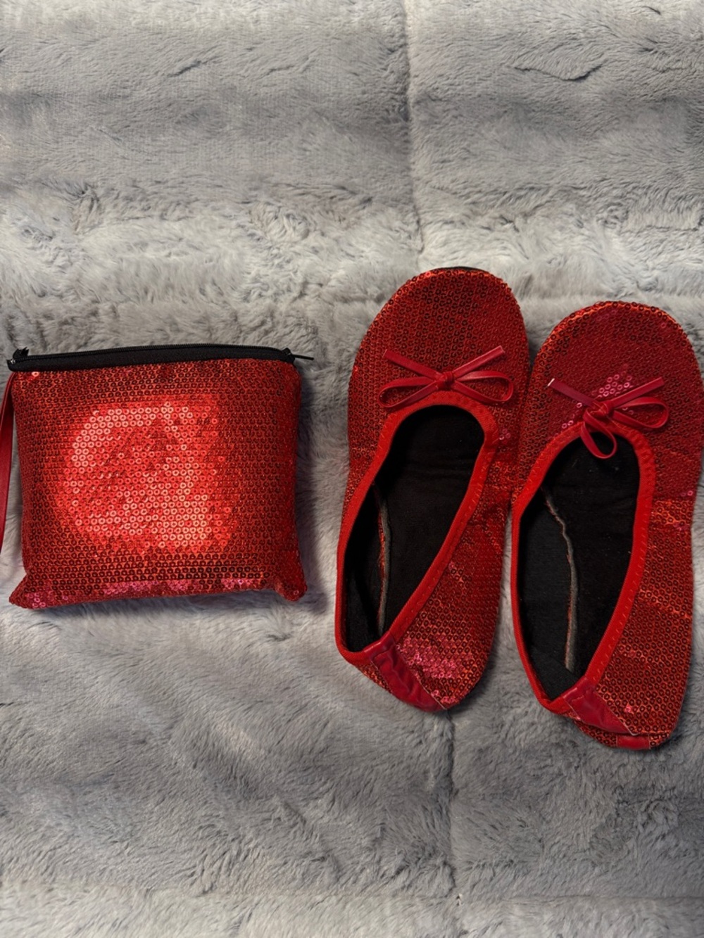 Red Sequin Foldable Ballet Flats with Matching Pouch